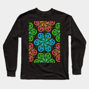 Abstract Floral Mandala Neon Pattern Long Sleeve T-Shirt